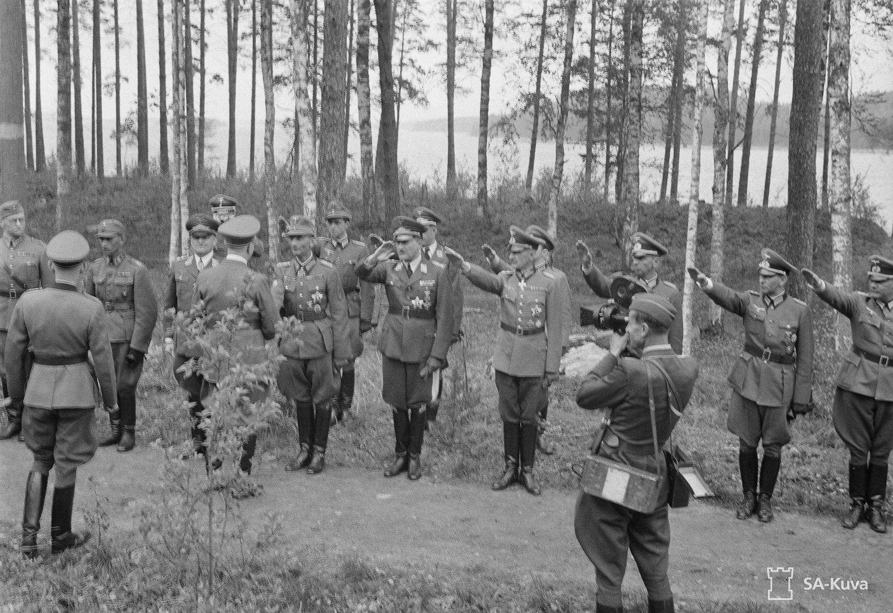 Hitler greets officers during his visit in Finland